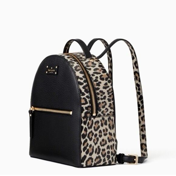 KATE SPADE NEW YORK Black Mini Backpack Women's Animal Print Leather Purse Bag - Picture 1 of 14